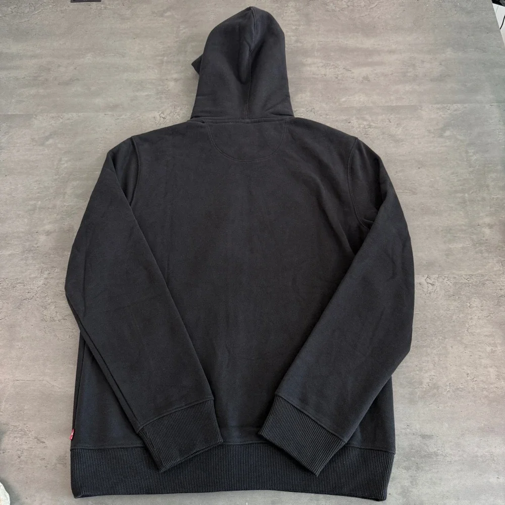 Levis Zip Hoodie Mens Medium Black Orange Embroidered Logo Fleece Sweatshirt